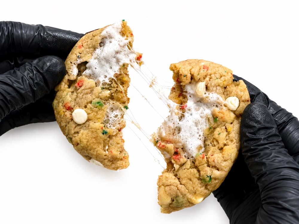 A Hey Sweets cookie pulled apart, still warm